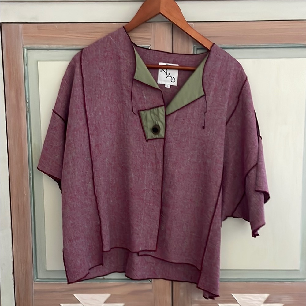 XiAO | Artsy Linen/Rayon Jacket. Size XL. Oriental button. Rose. Kimono style